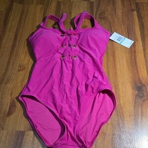 Michael Kors Lace Up One Piece Swimsuit Hot Pink Lace-Up  NWT SIZE 8 VACATION